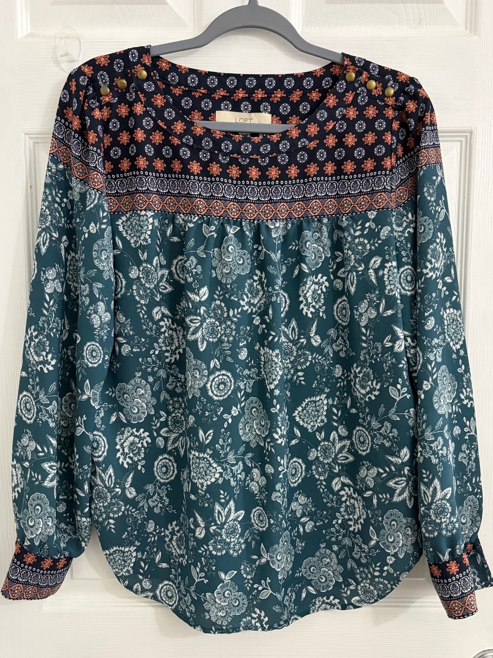 LOFT Teal Floral Yoke Blouse. Size small $10